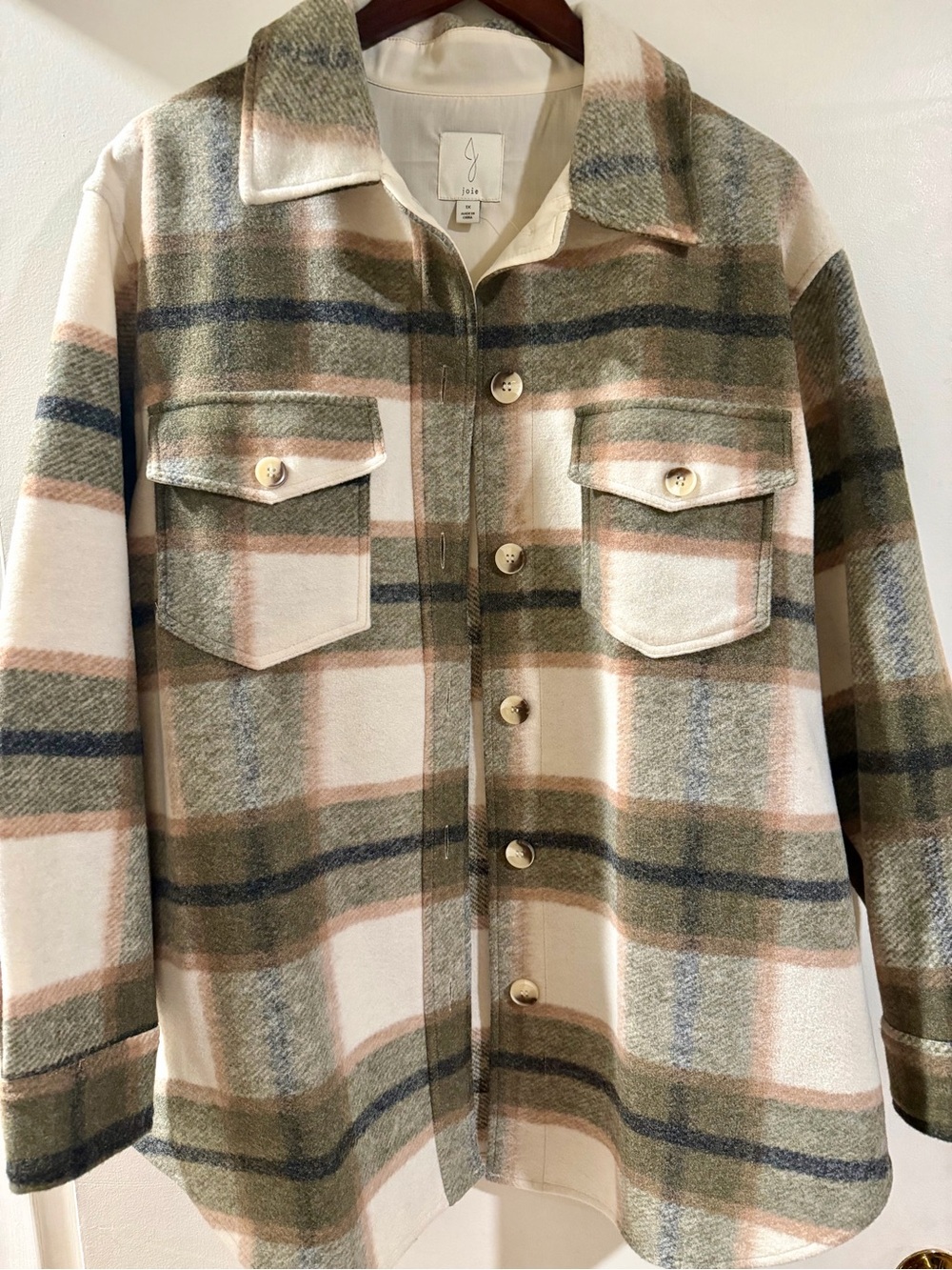 Women Olive & Cream Plaid Shacket